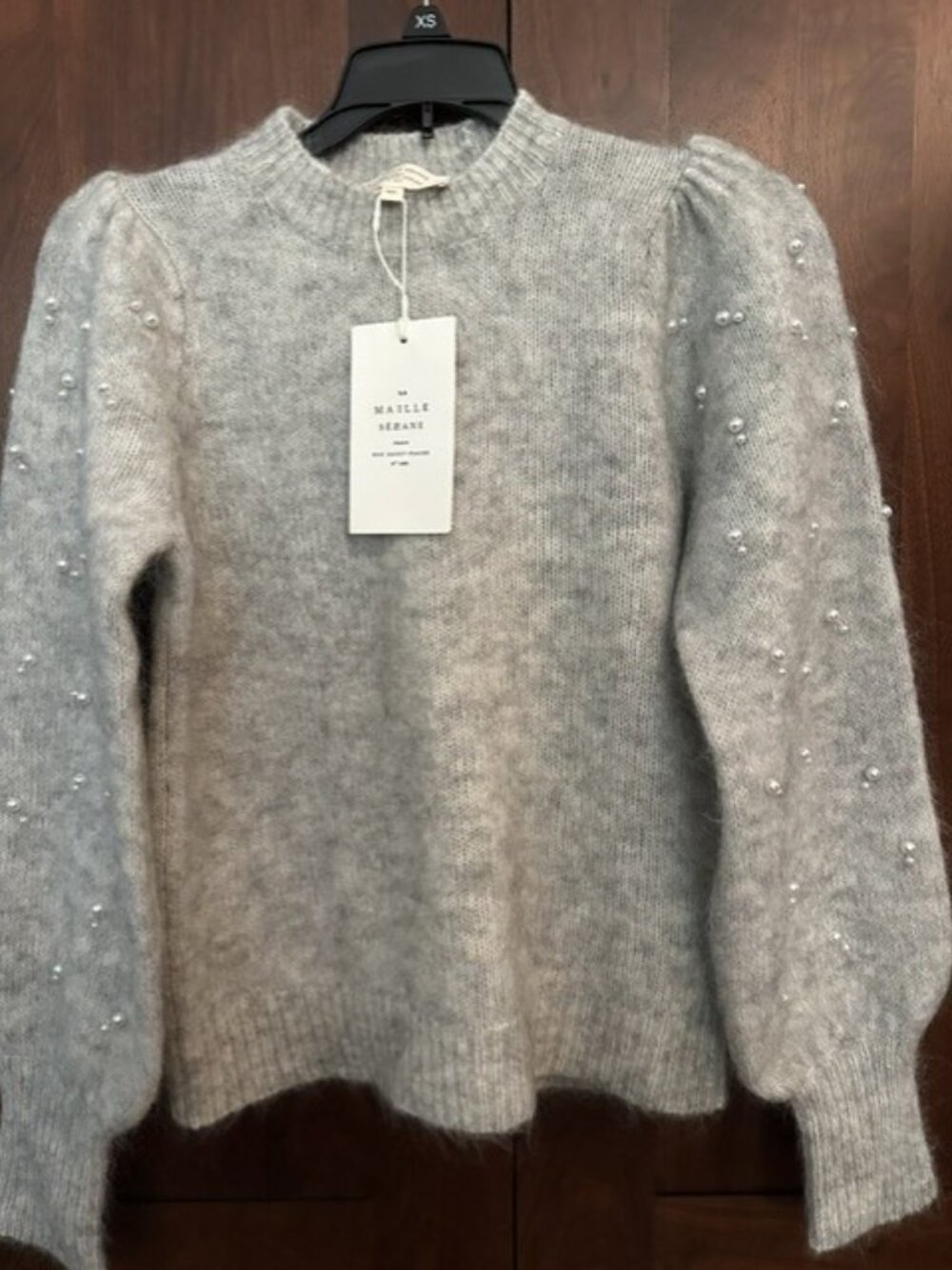 Sézane Perle sweater motted grey with pearls XS